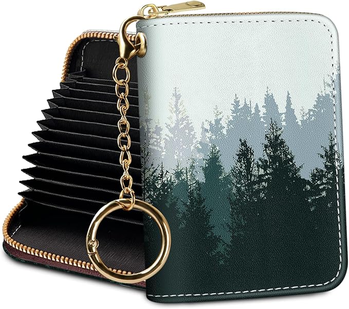 Credit Card Holder RFID Wallet, Small Card Holder Wallet for Women with Keychain Zipper, Funny Leather Print Credit Card Wallets Accordion Gift