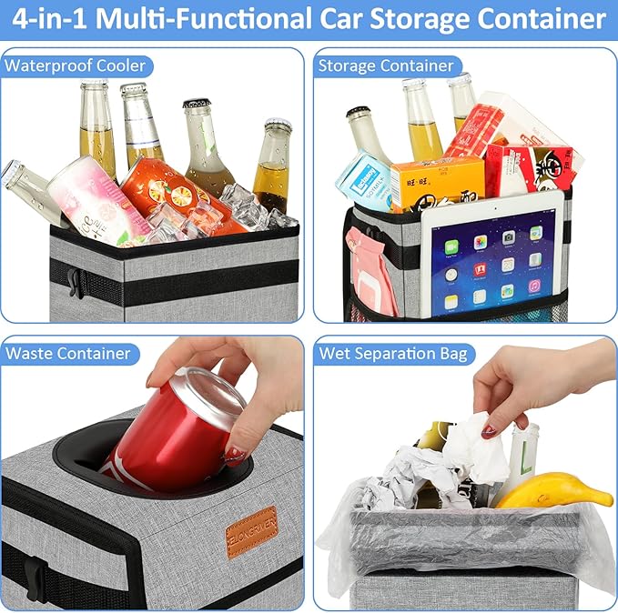 ELONGRIVER Car Trash Can Bin for Back Seat Leak Proof, Cute Car Trash Bag Hanging, Vehicle Trash Can for SUV Truck Van, Automotive Garbage Cans Front Seat Grey