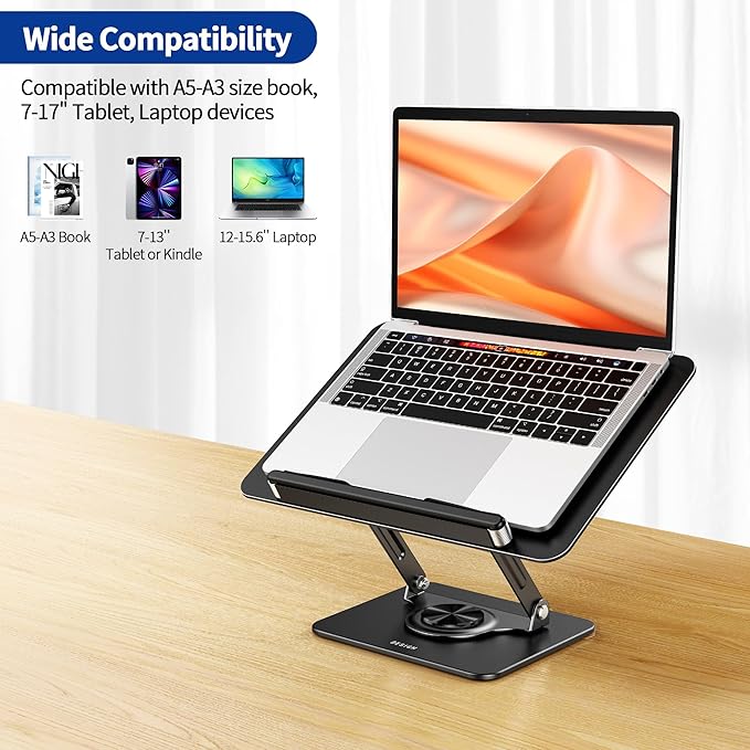 BESIGN BS02 Book Stand for Reading, Adjustable Book Holder, Ergonomic Laptop Stand, Cookbook Stand, Recipe Book Holder with Elastic Page Clips for Music Scores, Recipe, Tablet