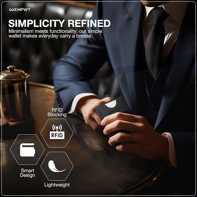 Aluminum Cardholder Wallet for Men-Metal Wallets with Advanced RFID Layer Protection | Slim & Minimalist Trendy Cardholder with Convenient Push Button for Quick Card Access (Black)