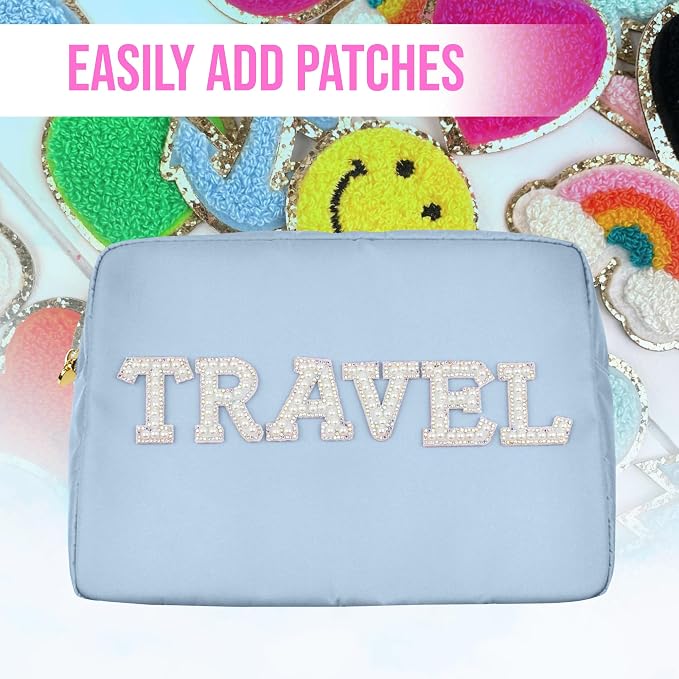 3-Piece Makeup Bag Set: Mini, Small & Large Cute Travel Toiletry Bags for Women & Girls (Light Blue)
