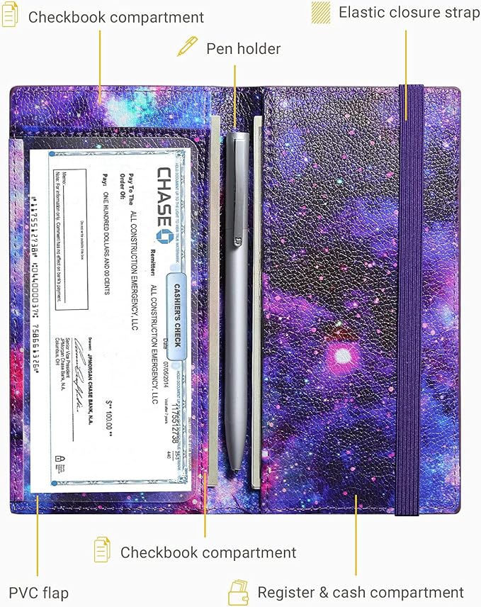 Zreal Checkbook Cover for Men & Women, Premium Vegan Leather Checkbook Holder for Top & Side Tear Duplicate Checks with RFID Blocking (Starry)