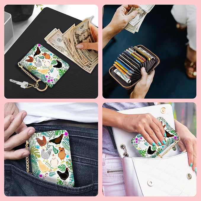 Blusabaca Women's RFID Wallet, Chicken Small, Leather, Waterproof, RFID-Blocking, 12 Card Slots, 2 Coins