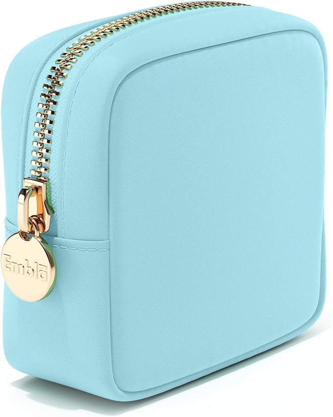 Embla Small Makeup Bag for Purse, Mini Waterproof Nylon Cosmetic Pouch, Durable and Lightweight Travel Toiletry Bag with Smooth Zipper, Turquoise