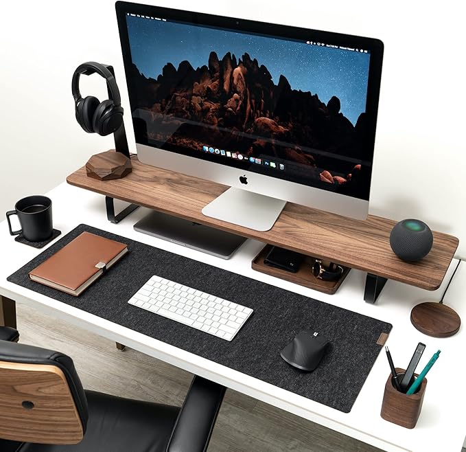 Oakywood Dual Monitor Stand - Handmade in EU - Natural Wood Monitor Stand Riser - Laptop Accessories ??220 lbs (100 kg) Capacity - 41.3"x9" (105x23 cm) ??100% Natural Walnut Wood