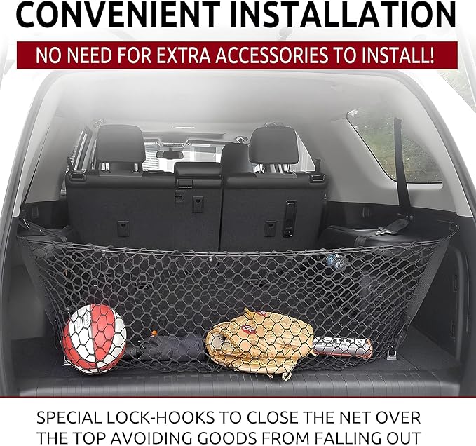 Envelope Style Automotive Elastic Trunk Mesh Cargo Net for Toyota 4Runner 3 Row Model Only 2010-2026 - Premium Trunk Organizer and Storage - Luggage Net for SUV - Best Car Organizer