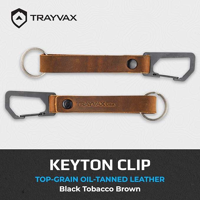 Trayvax Keyton Leather Keychain, Quick Release Carabiner Clip Key Chain for Men and Women, Stainless Steel