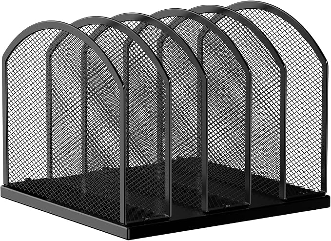Gawerk 5-Section Vertical Desktop Organizer, 5-Section Mesh File Folder Stand Sorter for Office Home Classroom Organization (1, Black)