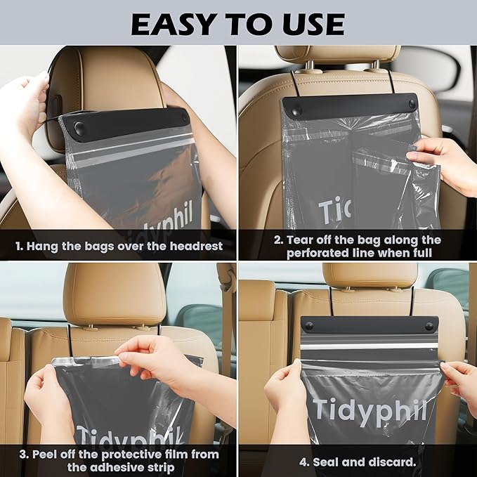 150 PCS Disposable Car Trash Bags Hanging, Leak-proof, Odor Seal. 2 Gallon Car Garbage Bags, Big Capacity. Independent of Car Trash Can, Easy Stick-On Car trash Bin for Car, SUV, Truck, Stroller. Gray