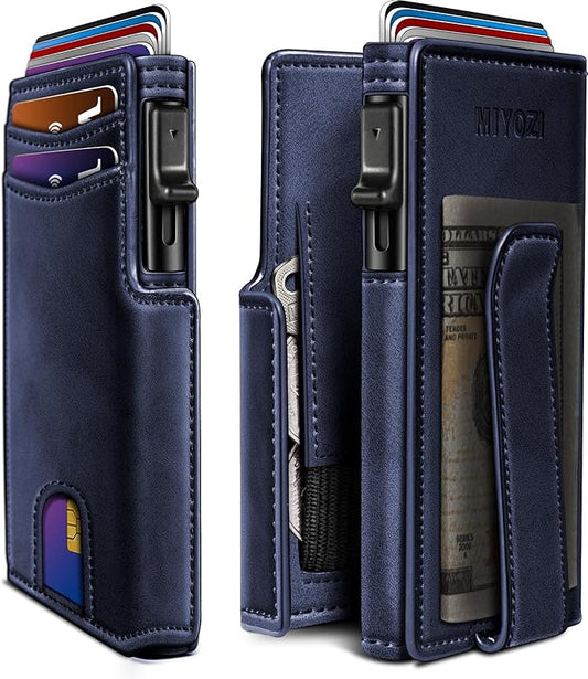 miyozi Wallet for Men with Money Clip Coins Pocket ID Window Gift Boxed,Slim Smart Front Pocket RFID Blocking Wallet Pop-up Card Holder in Magnetic Leather Flip 3.9"x 2.7"