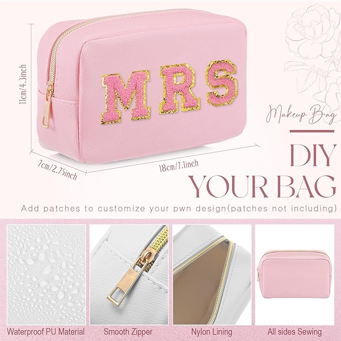 Sweetude 10 Pcs Makeup Bag Bulk for Women Preppy Gift PU Leather Cosmetic Bag Small Skincare Toiletry Pouch Mother Travel Cosmetic Pouch for Bridesmaid Bride Wedding Gift Favors (Colored Powder)