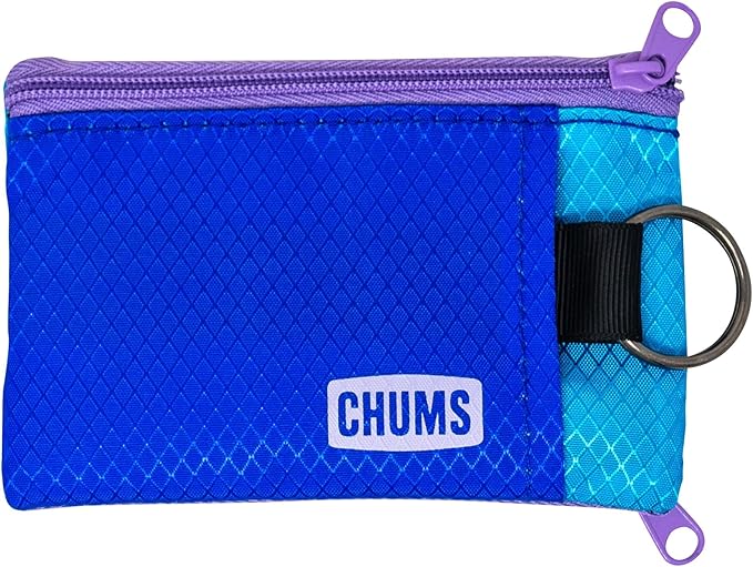 Chums Surfshorts Wallet - Lightweight Slim Wallet with RFID Blocking Card & Clear ID Window - Zippered, Minimalist Wallet w/Key Ring - Solid Colors