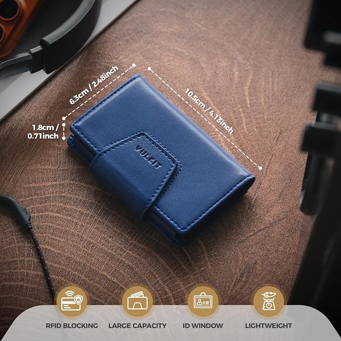VULKIT RFID Blocking Credit Card Holder, Leather Business Card Holder Case, Minimalist Wallet with Magnetic Closure