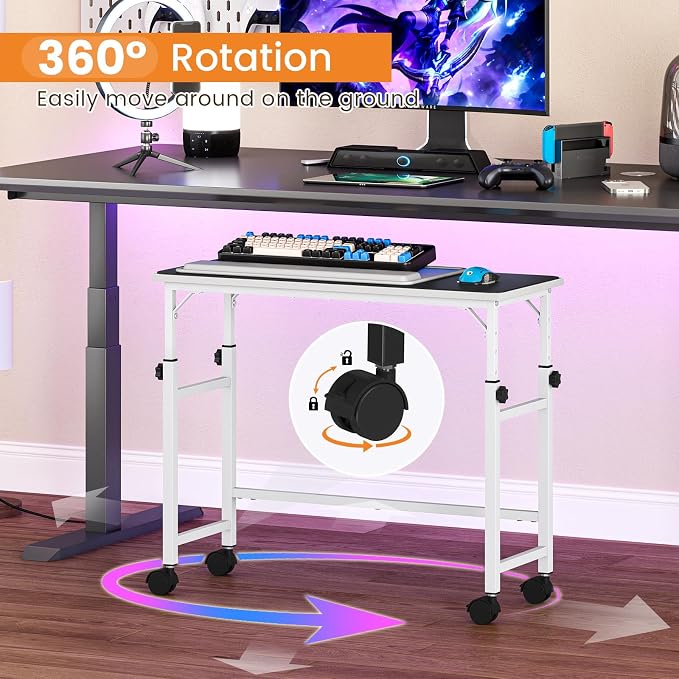 Snughome Mobile Keyboard Tray with Mouse Pad, Height Adjustment 21.6"-31.1", Keyboard Standing Desk, Rolling Under-Desk Extender with Lockable Casters, Desk Accessories for Home Office, White