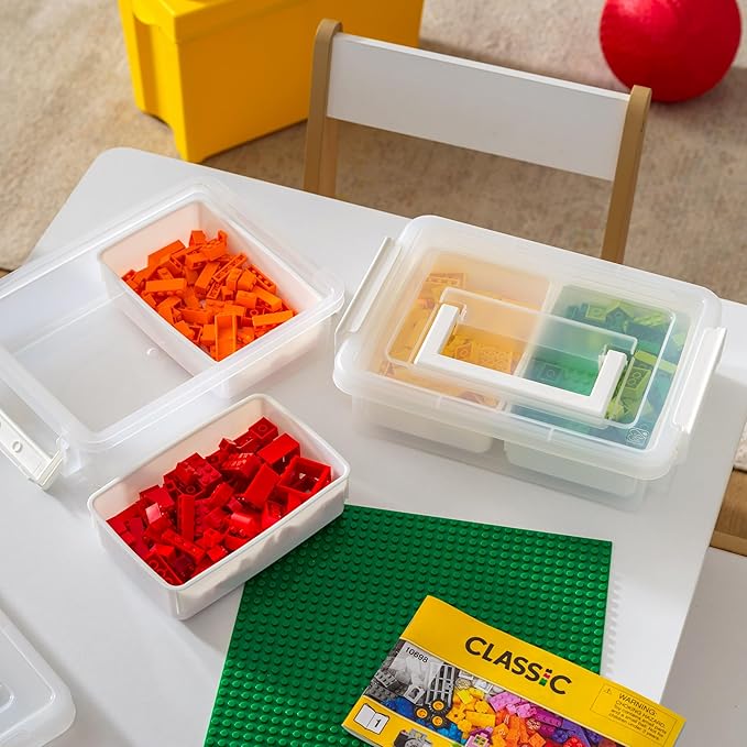IRIS USA 1 Qt. Plastic Storage Bins with Lids, 4 Pack, Craft Storage Container, Sensory Bin, Organizing Containers for Home, Office & Art Supplies, Stackable, White