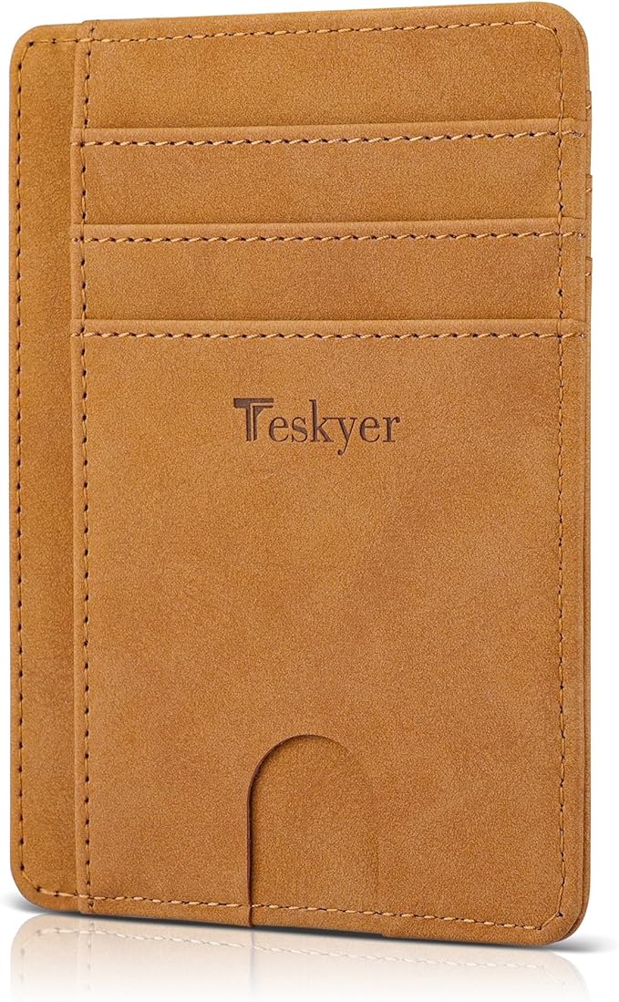 Teskyer Slim Wallet for Men, Minimalist Front Pocket RFID Blocking Leather Wallet Credit Card Holder for Men & Women