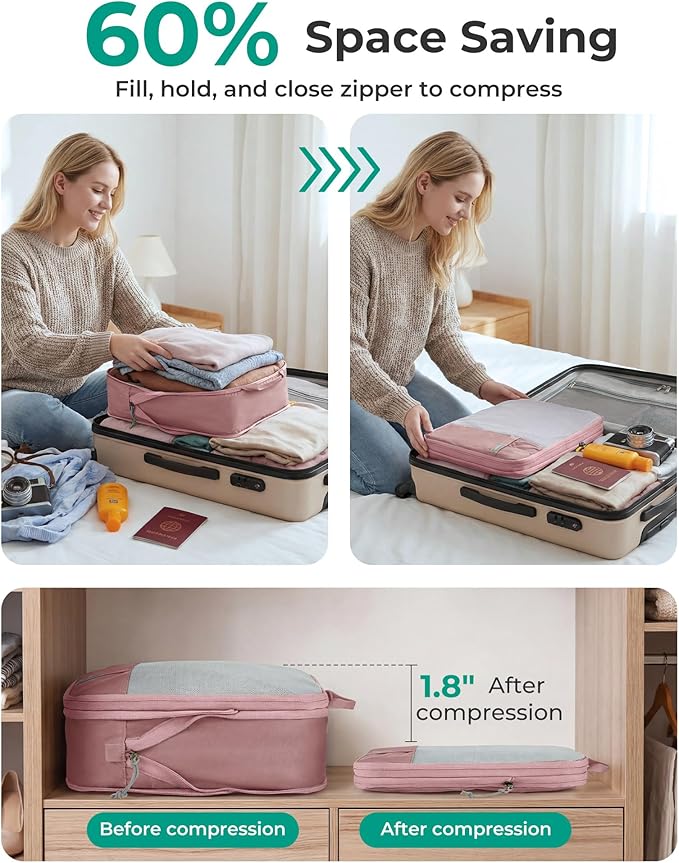 BAGSMART 6 Set /4 Set/2 Set Compression Packing Cubes for Travel, Lightweight Luggage Organizer Bags, Durable Space Saver Bags Travel Essentials
