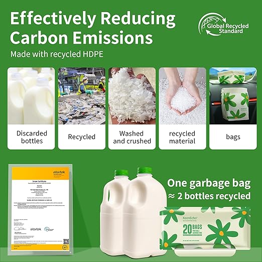Disposable Car Garbage Bin Bags 60 PCS, Leak-proof Cleaning and Vomit Bags, Recycled HDPE, Easy Stick-On and Stand Design, Disposable Small Garbage Bags