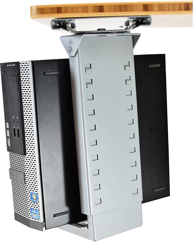 Uncaged Ergonomics CPU1 Adjustable Under Desk Computer Mount, 360??Swivel Steel CPU Holder PC Holder Under Desk Mount PC Tower Stand for Office