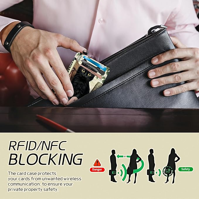 Small Travel Wallets, Black Cat Books Slim Minimalist Front Pocket Wallet with Wristlet, RFID Blocking PU Leather Credit Card Holder with ID Window Change Purse for Men Women