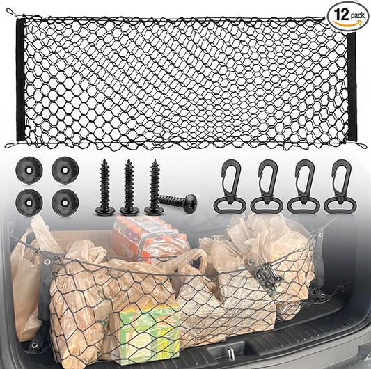 RED WOLF Envelope Style Cargo Net for 2011-2022 Jeep Grand Cherokee Wrangler Commander TJ TL Compass Trunk Bed Grocery Net Elastic Mesh Organizer Storage Net SUV Rear Tailgate Netting 43.3" x 15.7"
