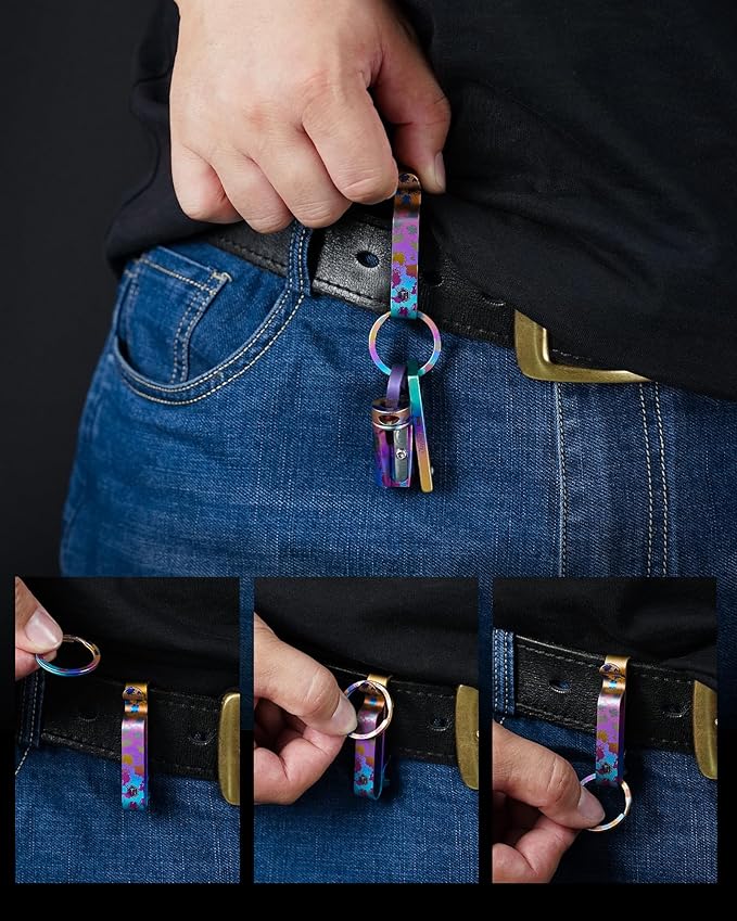 KeyUnity KM00 Titanium Belt Loop Keychain Clip Double Side Quick Release Key Holder with Detachable Key Ring