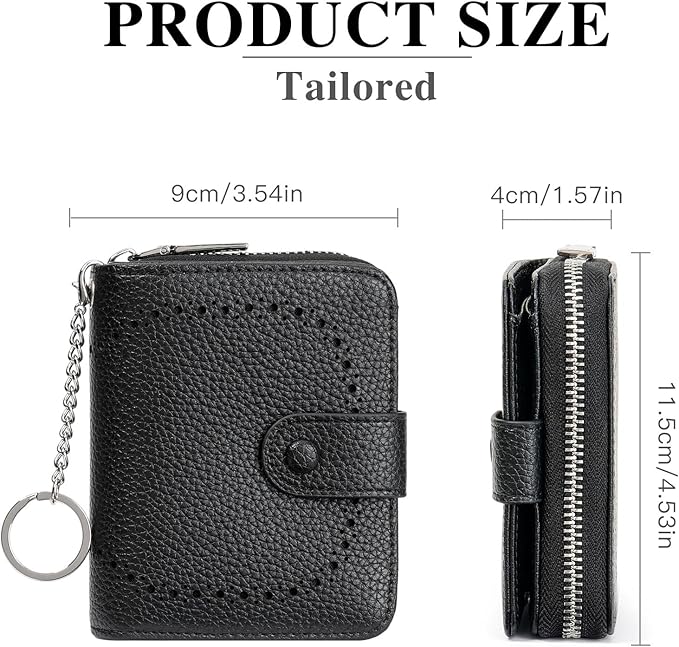 GAEKEAO Women's Leather Wallet RFID Blocking Card Holder with Many Compartments Small Purse with Zipper Key Chain Wallets