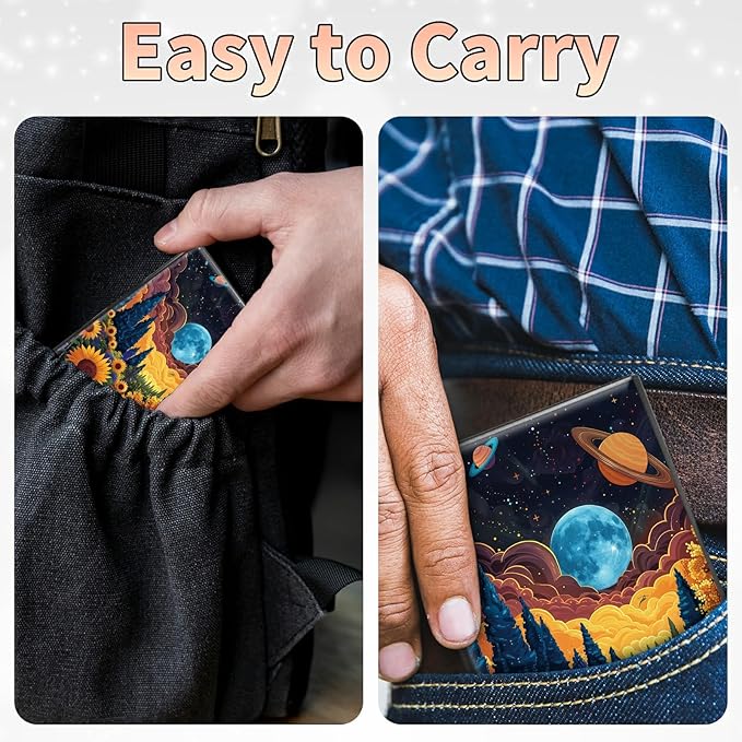 Slim Credit Card Holder, Starry Sunflowers Cosmic Planet RFID Blocking Metal Wallet for Men & Women, Aluminum Minimalist Hard Case Pocket-Sized Business Cards Organizer (Fits Up to 10 Cards)