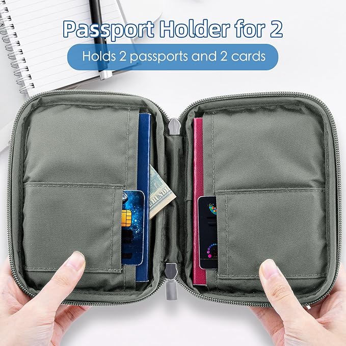 WALNEW Passport Holder for Travel - RFID Blocking Travel Wallet Essentials Organizer with Card Slots & Zipper Pocket (Women/Men)