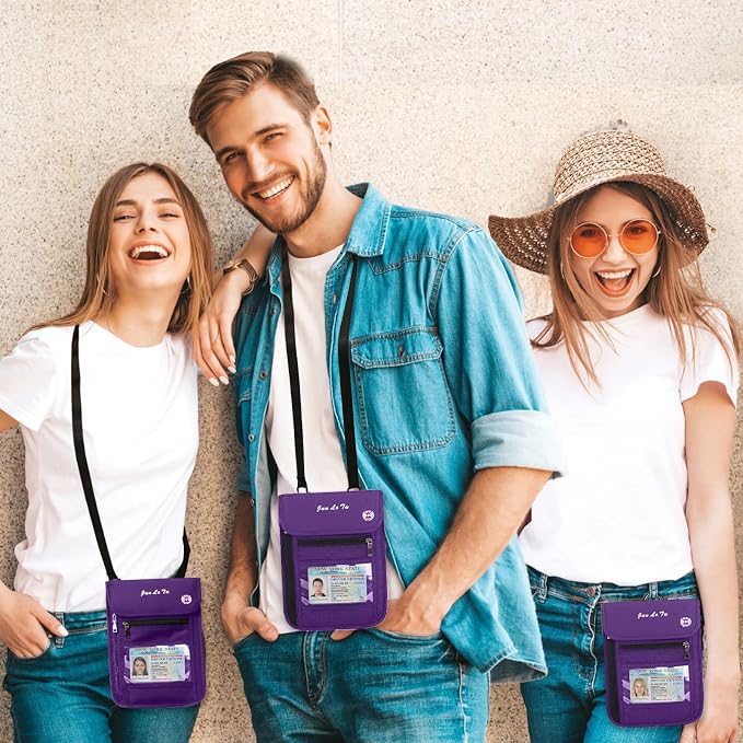 Passport Holder for Travel, RFID Passport Wallet with Visual Window Design, Multifunctional Document Organizer, Waterproof Travel Pouch Neck Wallet for Men and Women, Purple