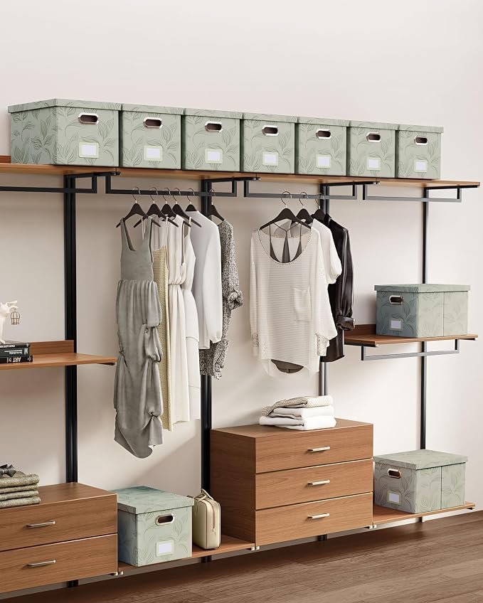 Oterri File Organizer with Lid, File Box, File Cabinet for Letter File Folder Storage, Hanging File Organizer for Office/Decor/Home,Document Organizer, 1 Pack,Leaf Gray-Box Only