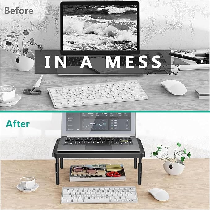 WALI Computer Monitor Stand for Desk, Adjustable Laptop Riser, Desk Monitor Stand Underneath Storage for Office, School Supplies (PTT001-B), 1 Pack, Black