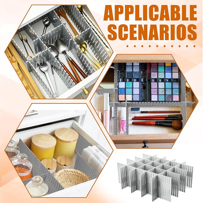 Blosssound 15 Pcs 5.12 Tall Drawer Divider Adjustable Drawer Organizer DIY Ultra Deep Storage Organizer Separator with Fixed Buckle for Underwear Socks Dormitory Office Kitchen Bedroom(Grey)