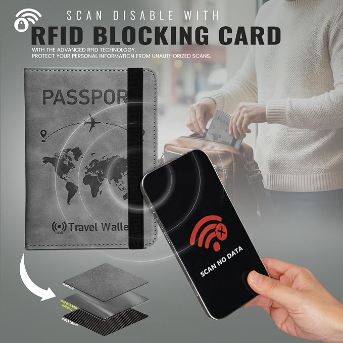 Storite Grey RFID Blocking PU Leather Travel Passport Holder Cover Travel Wallet Organiser Passport Case Travel Document Organiser for Men & Women (14.58 X 11CM- Grey)