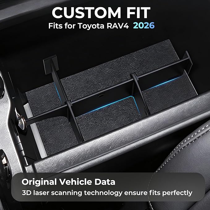 Center Console Dividers Organizer Compatible with Toyota RAV4 2026, Interior Accessories Armrest Box Insert Storage Dividers for 2026 RAV 4, Black