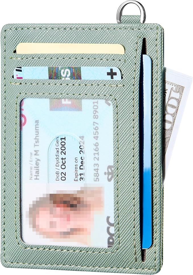 Mayski Slim Wallet, Credit Card Holder for Women, Minimalist Front Pocket RFID Blocking Card Cases, Small Wallet Women Men(Saffiano Seaweed)