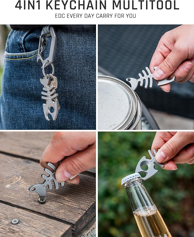 TISUR Titanium Keychain Bottle Opener with Stainless Steel Key Ring, EDC key chain multitool Pry Bar, Gifts for Men