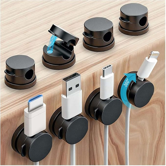 OneLeaf 8 Pack 360° Rotatable Strong Magnetic Cable Clips Cord Holder for Nightstand, 1s Lock Phone Charger Holder, Adhesive Magnetic Cord Clips for Home/Office/Car/Game Station, Smooth Adjustable