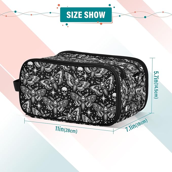MNSRUU Large Capacity Makeup Bag, Digital Skull Head Moth Cosmetic Bag Portable Toiletries Pouch with Compartments Makeup Organizer Case for Travel Women