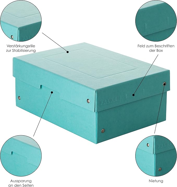 FALKEN Original PureBox Pastel, Made in Germany, 100 mm high, DIN A5, blue, storage box with lid made of sturdy cardboard, vegan gift box, transport box, all-purpose box
