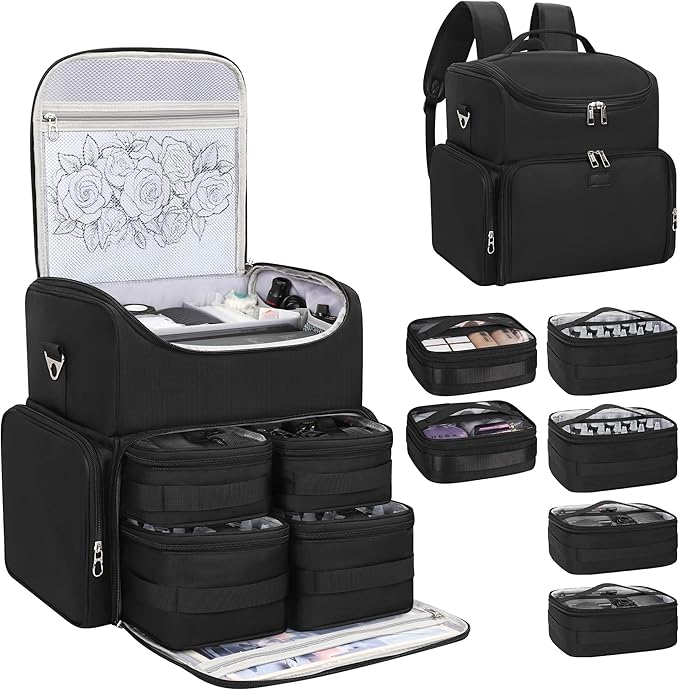 Relavel Tattoo Backpack with 6 Removable Pouches, Tattoo Travel Case with 3 Detachable Dividers, Waterproof Tattoo Carrying Case for Stencil Printer, Equipment and Supplies - Black