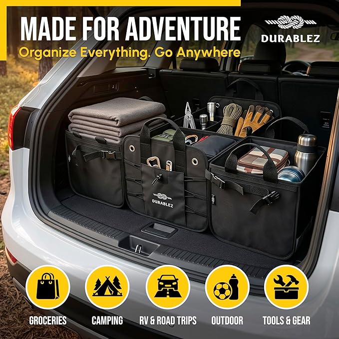 XL Modular Trunk Organizer System – 4 Section Extra Large Car Cargo Organizer for SUVs, Trucks & Cars – Foldable Multi-Compartment Storage, Heavy Duty 1680D Oxford – Black