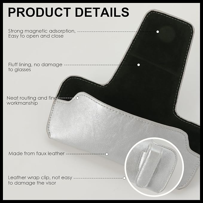 Sunglass Holder for Car Visor, Car Sunglasses Holder Leather, Eyeglasses Holder Glasses Storage Case Visor Accessories