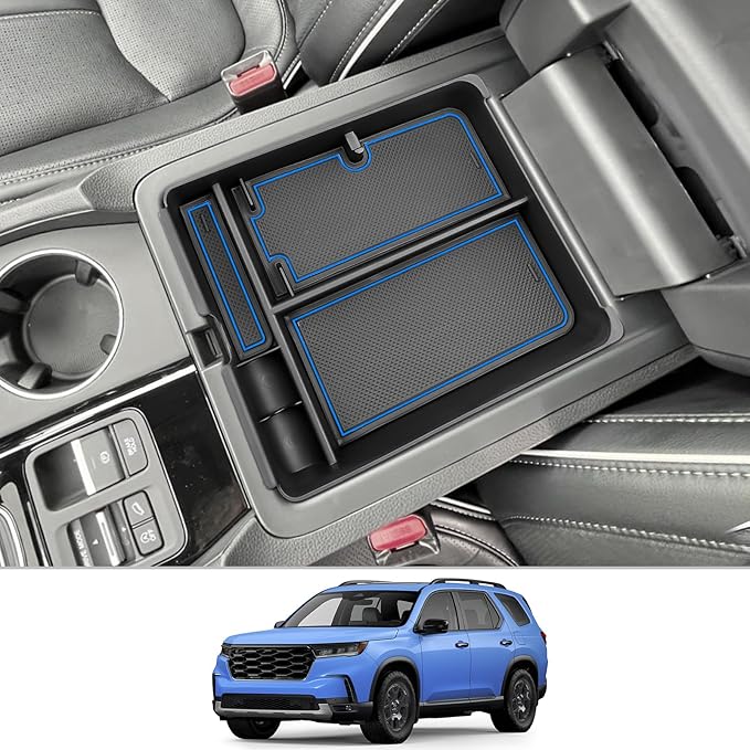 CDEFG 2023 2024 2025 Pilot Center Console Organizer Tray for 2023-2025 Honda Pilot Touring Sport EX-L Elite TrailSport LX Middle Console Storage Box 2024-2026 Ridgeline/ 2024-2026 Passport (Blue)