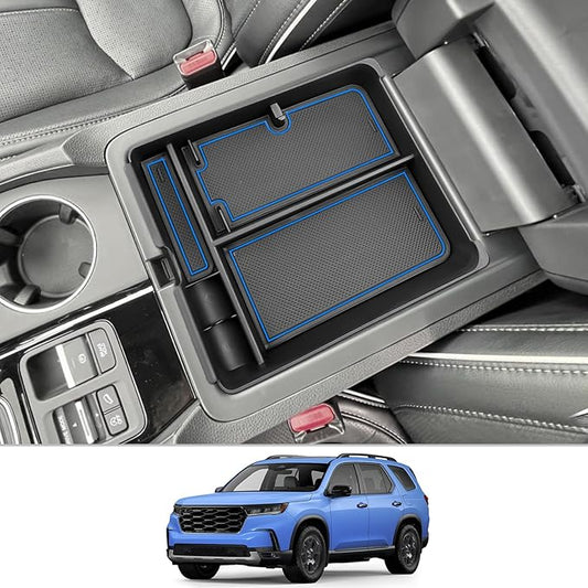 CDEFG 2023 2024 2025 Pilot Center Console Organizer Tray for 2023-2025 Honda Pilot Touring Sport EX-L Elite TrailSport LX Middle Console Storage Box 2024-2026 Ridgeline/ 2024-2026 Passport (Blue)