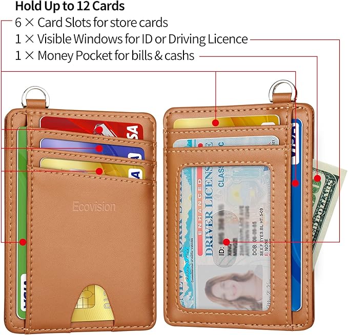 EcoVision Slim Minimalist Front Pocket Wallet, RFID Blocking Credit Card Holder Wallet with Detachable D-Shackle for Men Women