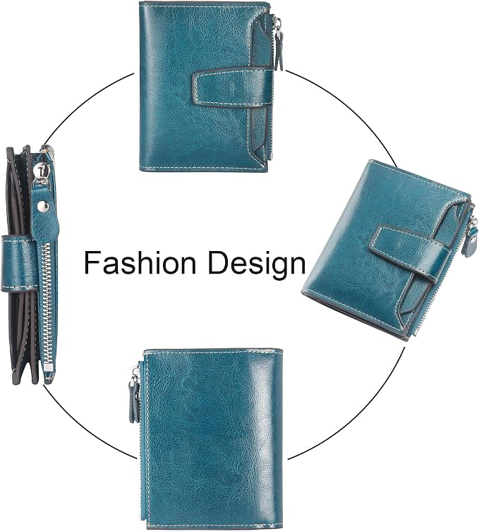 Lavemi Small Compact Women Wallet RFID Blocking Genuine Leather Bifold Purse with ID Windows
