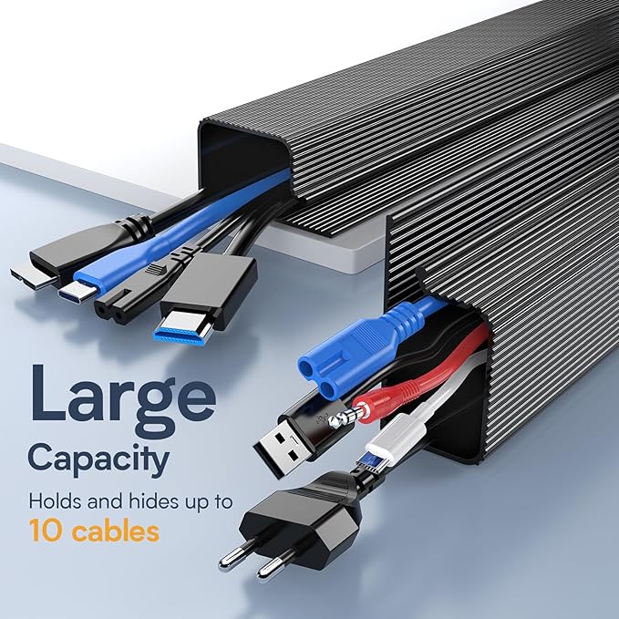 Delamu 157in Cable Management Under Desk, Safe & Tidy Under Desk Cable Management for Home & Office, Cord Organizer for Desks, Wire Organizer Kit, 10 Pack Black