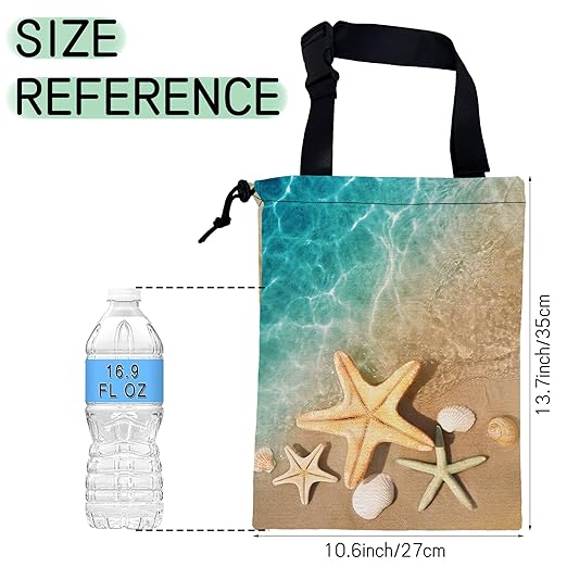 Starfish Seashell Car Trash Bag,Hanging Drawstring Car Garbage Bag,Waterproof Canvas Car Back Seat Organizer with Adjustable Buckle,for Vehicles,SUVs,Camping,Road Trips