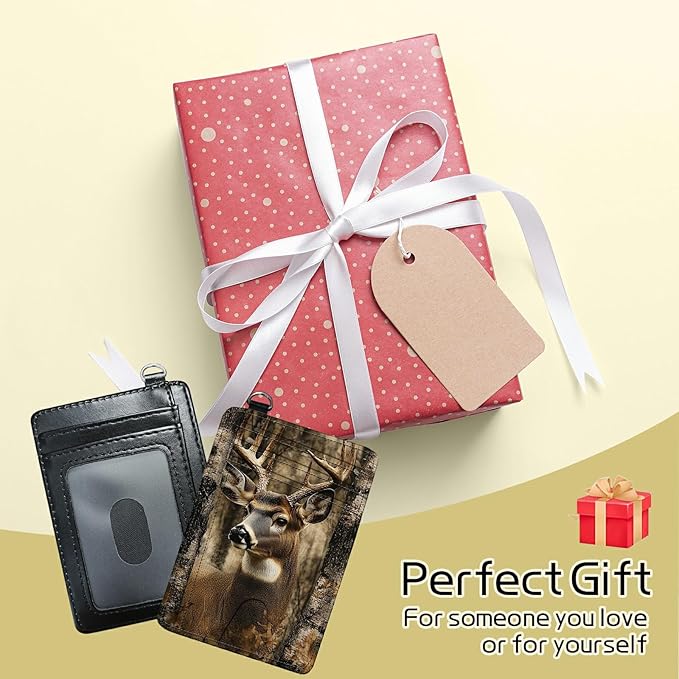 Small Travel Wallets, Camo Deer Tree Slim Minimalist Front Pocket Wallet with Wristlet, RFID Blocking PU Leather Credit Card Holder with ID Window Change Purse for Men Women